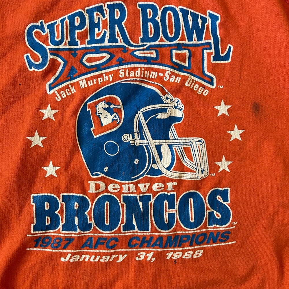 Vintage Denver Broncos Super Bowl XXII 1988 NFL Football Orange crewneck… - Picture 8 of 10